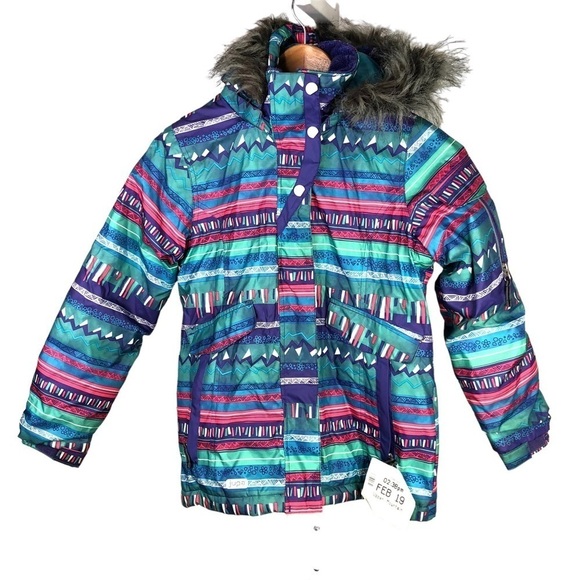 Jupa winter snow coat skiing snowboarding purple pink blue geometric size 8 - Picture 1 of 10